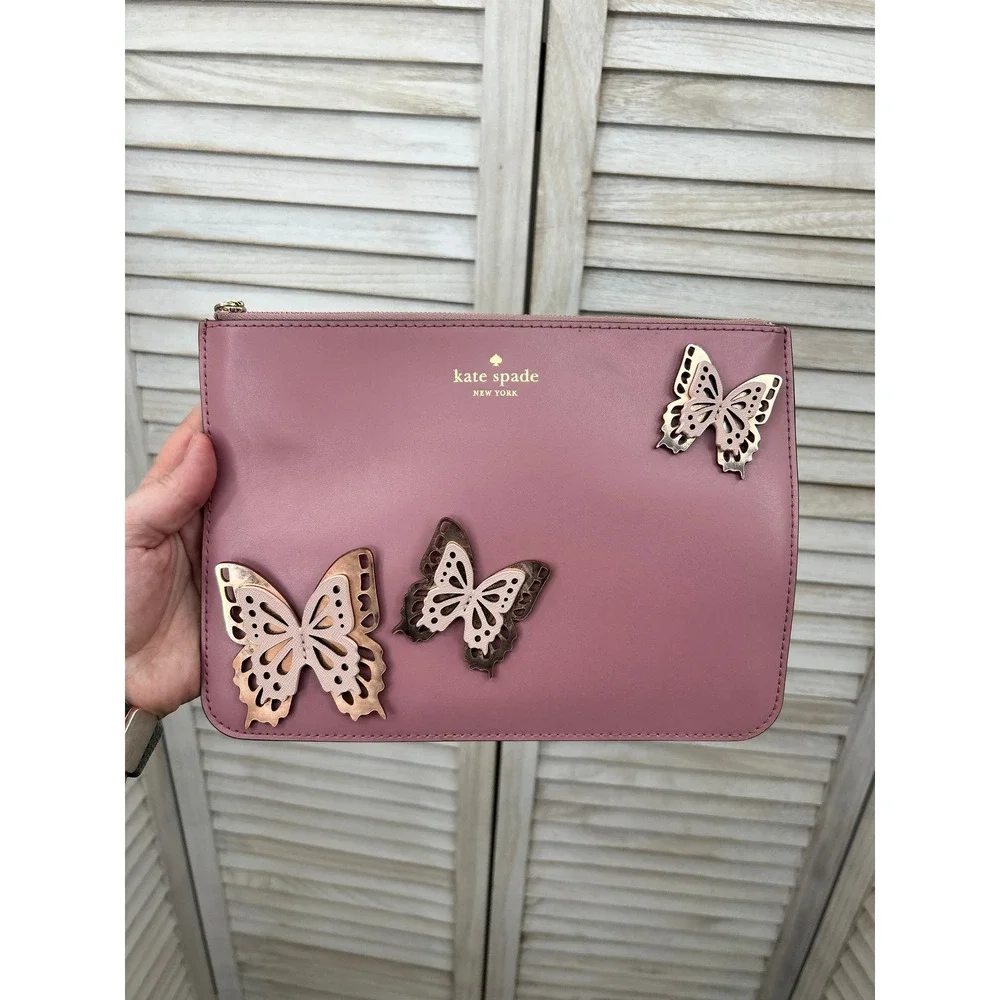 Kate Spade Little Len All The Buzz Butterfly Clutch Dusty Peony Pink Cottagecore